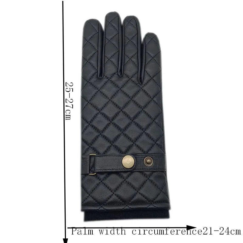 Winter men's gloves wrist leather gloves wool lining machine sewing warm driving riding black