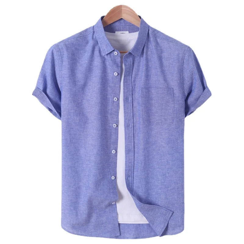 Men's Summer Breathable Linen Short Sleeve Shirt Large Loose Cotton Linen Men