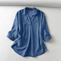 Summer Lapel Neck Blouse Women Denim Shirt Elegant Solid Casual Loose Tops