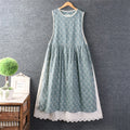 Summer Women Cotton And Linen Loose Floral Dress Vest Dress