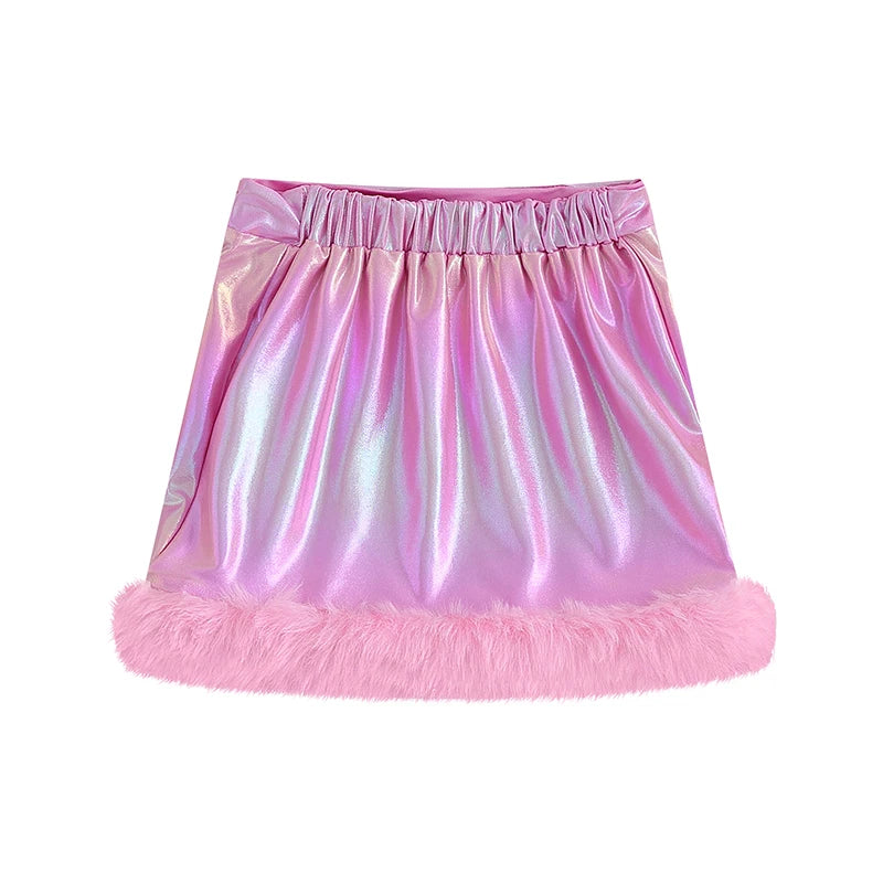 Autumn Kids Girl Mini Skirts Plush High Elastic Waisted Short Skirts Fall Casual Pencil Skirts