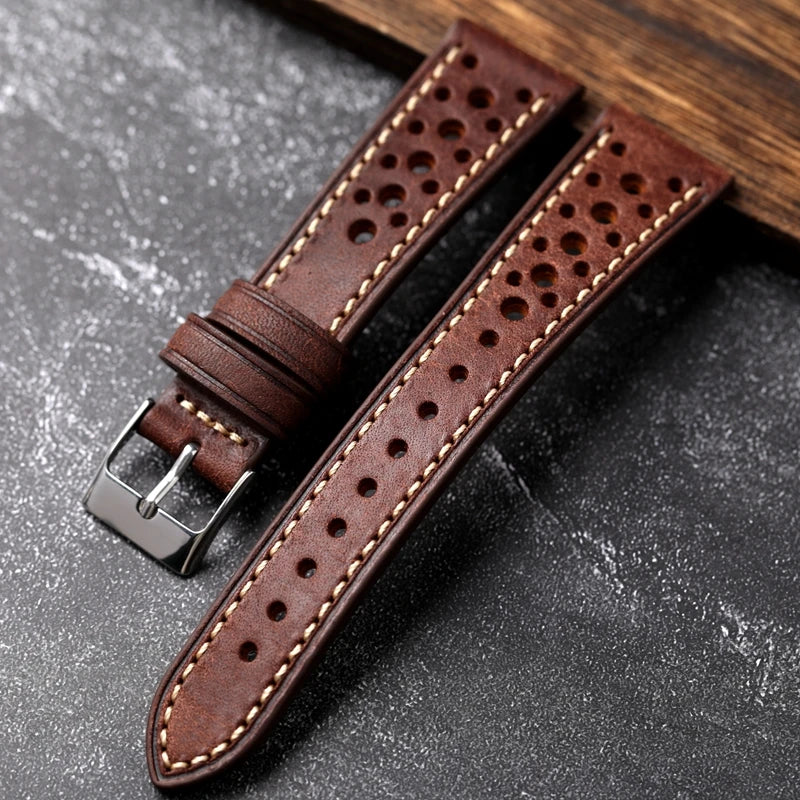 Handcrafted Italian Leather Strap Ventilated Design Men's Ultra-Thin Bracelet