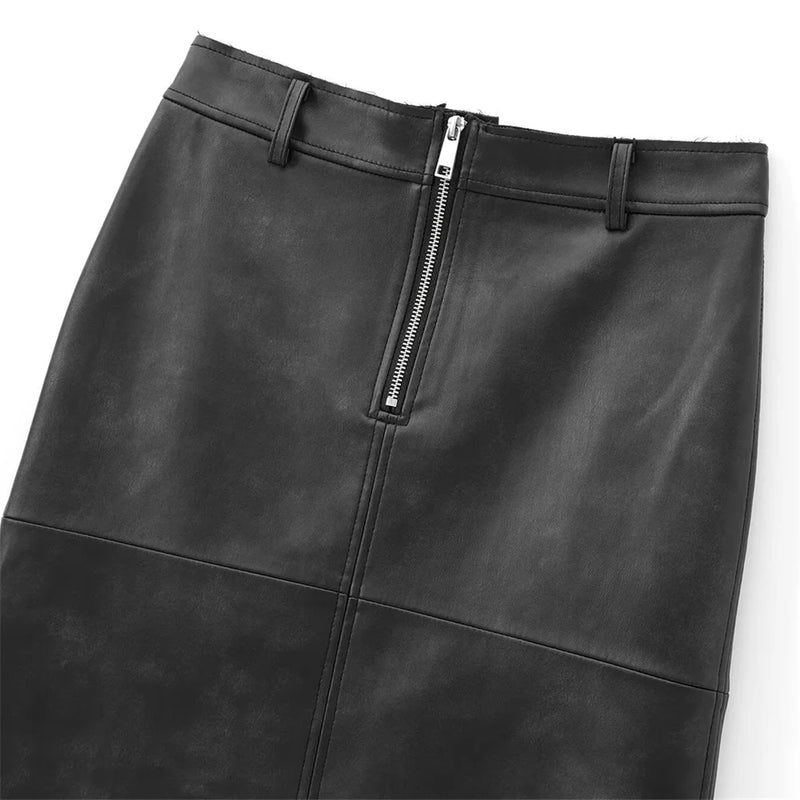 Autumn Product Women's Zipper Decoration Imitation Leather Split Skirt