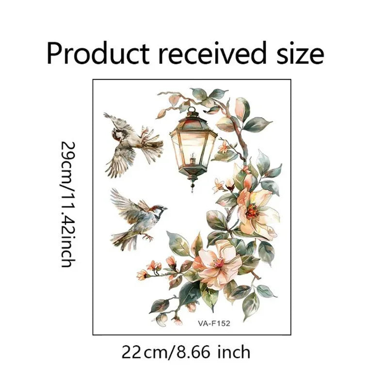 Flower Pendant Lamp Bird Wall Sticker for Bedroom Entrance Home Background Decor Wall Art