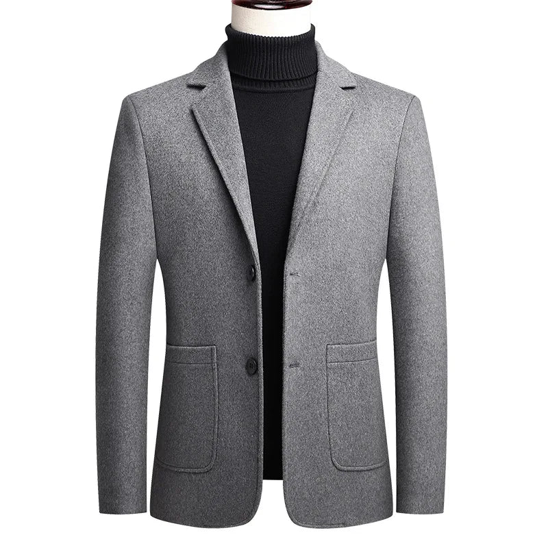 Spring and Autumn Men Blazer Jacket Middle Aged Business Casual  Double Breasted Men Solid Wool Suits Coats