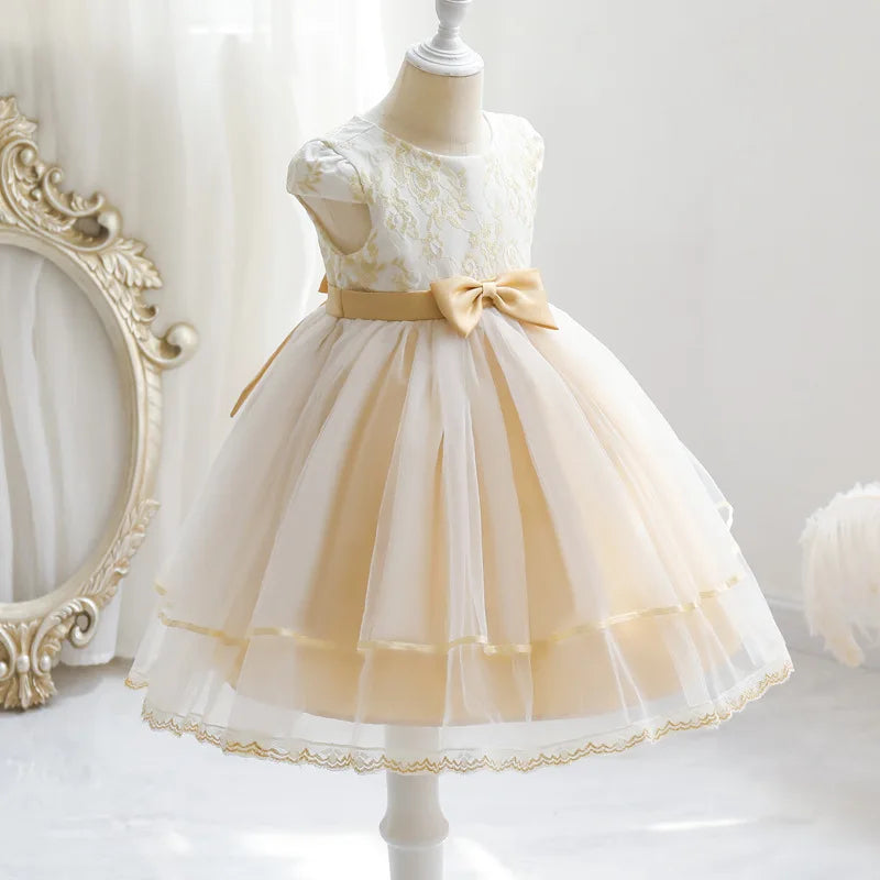 Champagne Baby Girl Summer Dress Embroidery Tulle Toddler Party Layers Birthday Princess Formal Gowns Child Kids Clothes