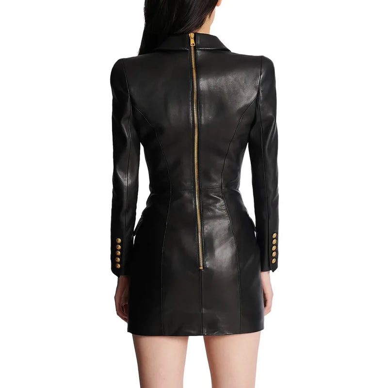 Spring Double-breasted Long Sleeve Coat Women Office Blazer Short Mini Notched Dress