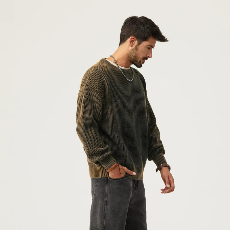 Autumn men knitwear casual loose gradient sweater men patch pullover tops