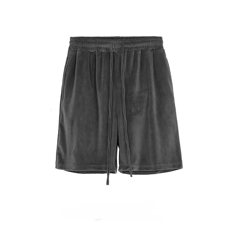 Men's Casual Velvet Shorts Summer High Street Loose Drawstring