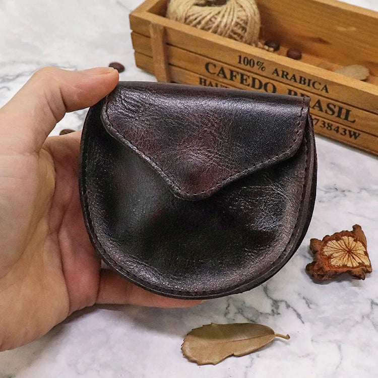 Retro Genuine Leather Coin Purse Flap Wallet Square Handmade Leather Mini Card Holder