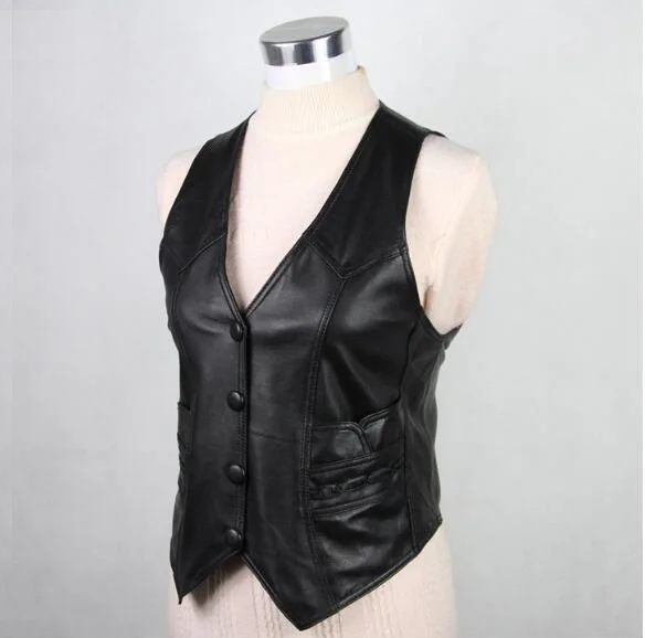 Genuine Leather Vest Women Winter spring Jackets Waistcoat