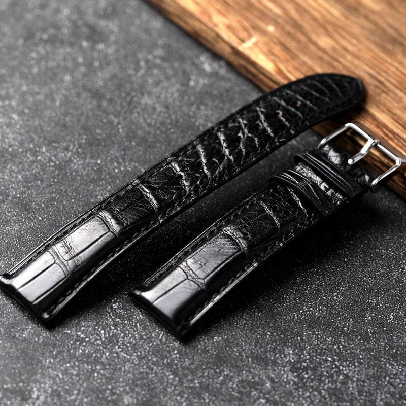 Handmade Black Genuine Leather Watchband 18 19 20 21 22MM Black Leather Men's Bracelet Vintage Style