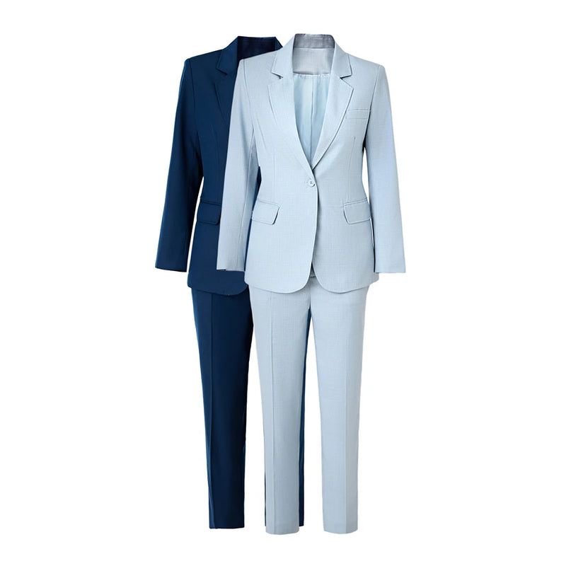 Style Minimalism Design Single Button Spring Autumn Women Formal Quality Suits Two Pieces Blazer Pants Sets