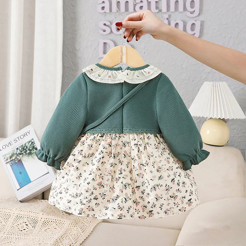 Spring Newborn Girls Birthday Dresses Floral Kids Clothes Children Outfit with Bag