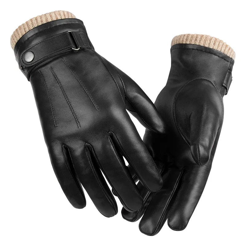 Men Leather Gloves Outdoor Sport Warm Wool Lined Dress Driving Gloves