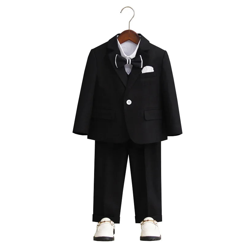 Children's Formal White Black Suit Set Boy Wedding Dress Birthday Party Host Performance Costume Kids