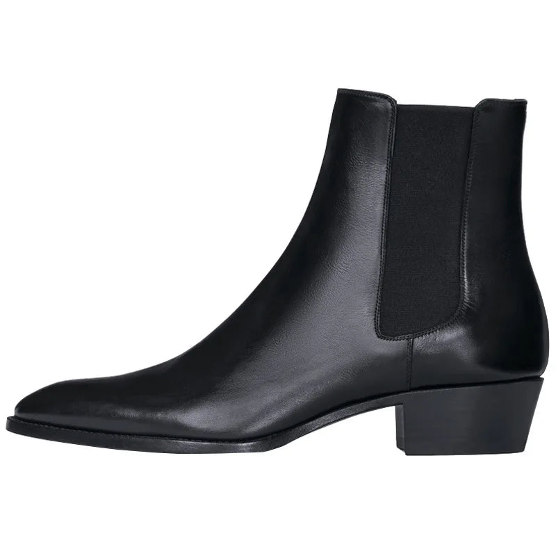 Leather Men Chelsea Boots Winter Handmade Casual Classic Mid-heel Men Boots