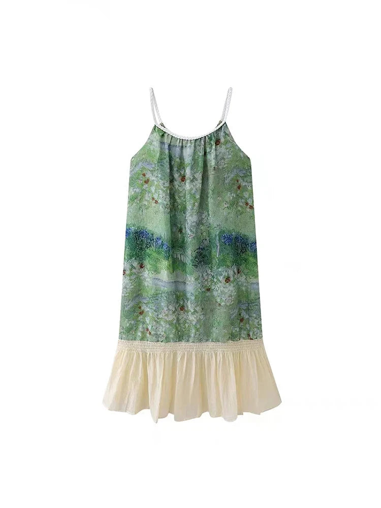 Dress Women Patchwork Ruffle Edge Floral Loose Basics Pullover Summer Frocks