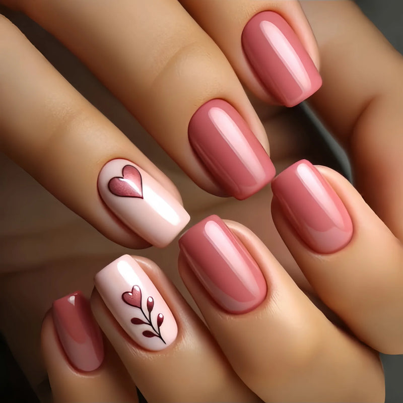 24pcs/set medium long nails beautiful rose flowers heart for Valentine's Day Wedding party press on nail