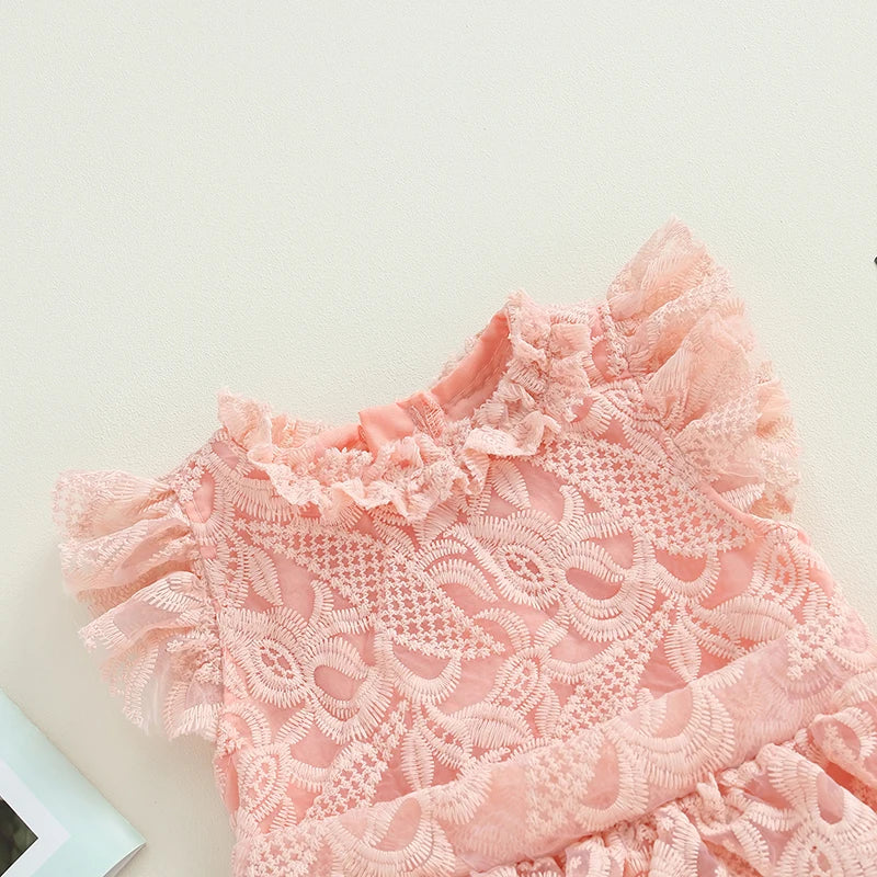 Summer Kids Girl Ruffle Dresses Sleeveless Layered Lace Casual Party Street Princess Pink Dress Clothes