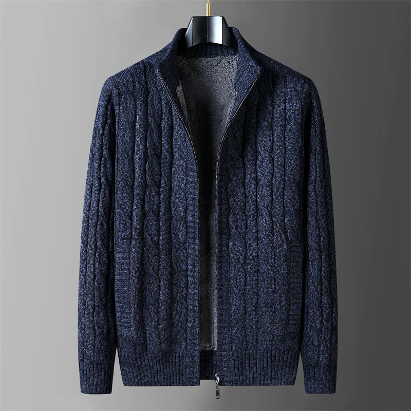 Wool Liner Jumper Fleece Thicken Warm Winter Zipper Sweater Men Cardigan Knitted Clothing