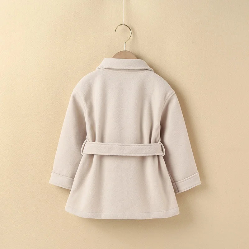 Baby Boy Girl Woolen Jacket Long Infant Toddle Waist Belt Coat Spring Autumn Child Outwear Baby Clothes