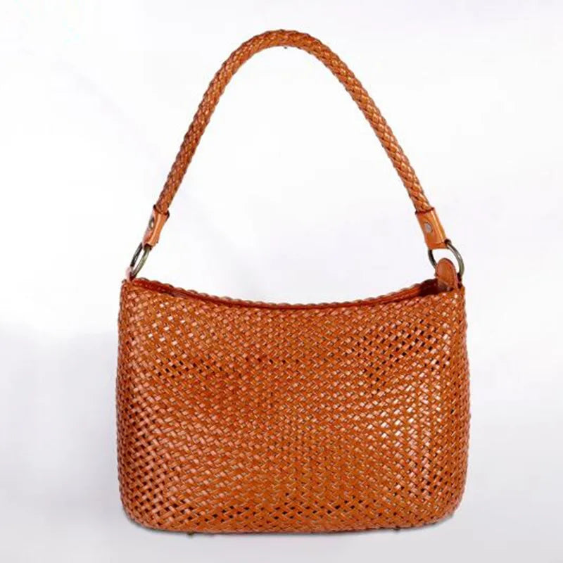 Retro woven women bag rattan capacity casual one-shoulder leather woven bag