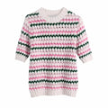 Vintage Striped Half Sleeve Women Pullovers Spring Casual Streetwear Straight Chic Knit Sweaters