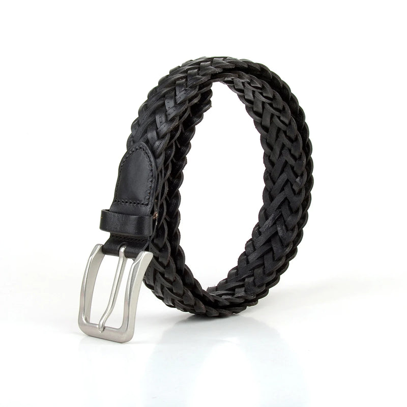 Braided Leather Men Belts Metal Square Buckle Male Woven Design Adjustable Belt