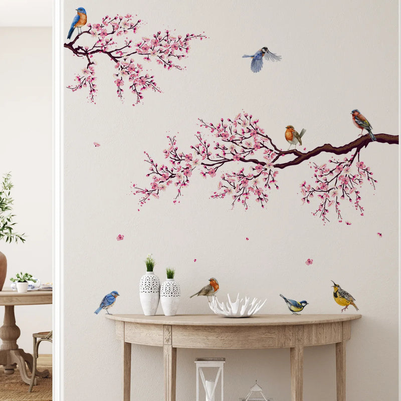 Blossom Flowers Branch Birds Floral Wall Stickers Furniture Background Wall Decals Murals