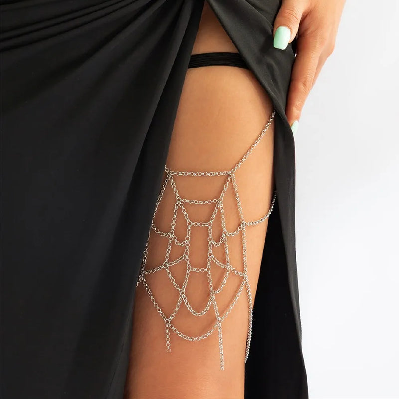 Thigh Chain Spider Web Multi-layer Leg Chain for Women Elastic Thigh Bracelet Party Body Jewelry