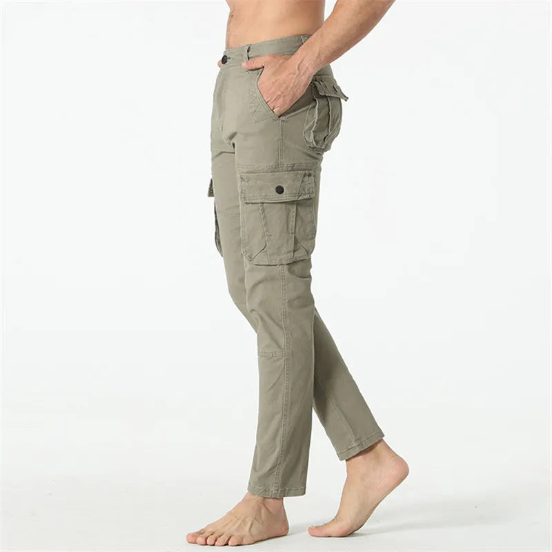 Autumn Winter Pants Men Cotton Cargo Pants Men Multi Pocket Straight Trousers Solid Trousers Man