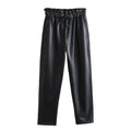 Autumn Women's Slacks Drawstring Lace Up Elastic Waist Black Pencil Pants Female Long Trousers