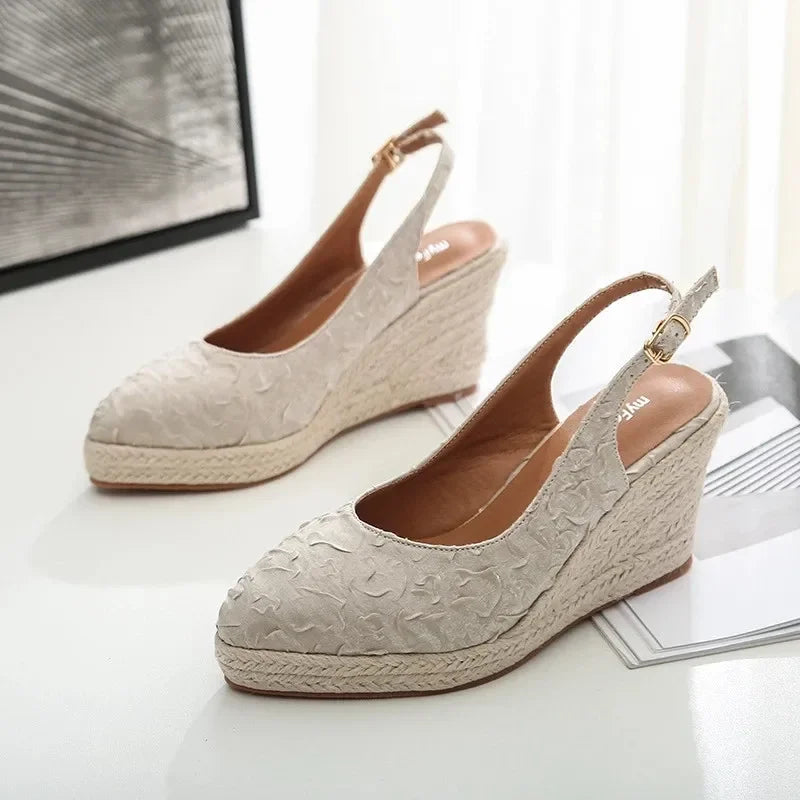 Wedge Retro Embroidery Women Sandals Female Pointed Toe Slippers