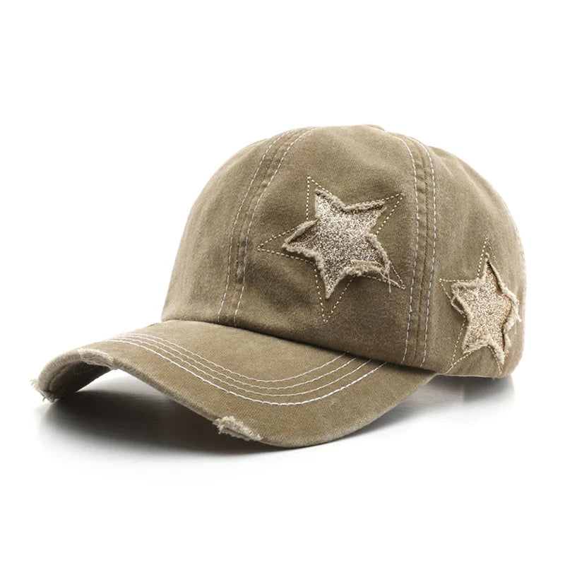 Baseball Cap Women Denim Adjustable Retro Star Design Hat Spring Ladies