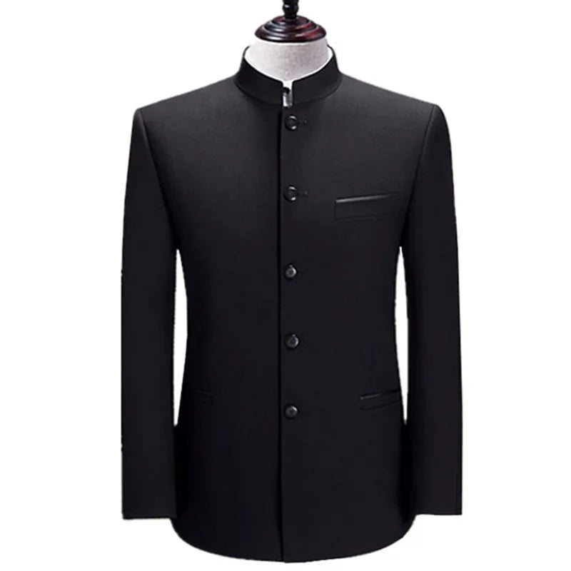 Mandarin Stand Collar Business Casual Wedding Slim Fit Blazer Men Casual Suit Jacket Male Coat