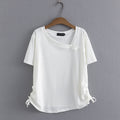 Summer Basic T-Shirt Women Skew Collar Tees Short Sleeve Drawstring On Both Sides Tops Curve Clothes