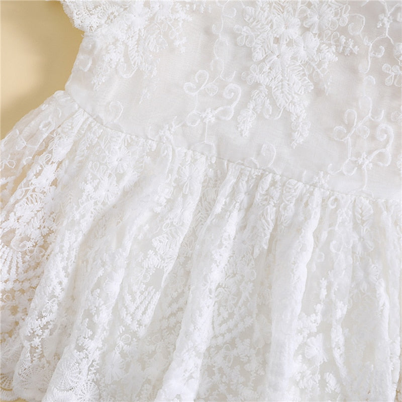 Infant Girl Romper Dress Lace Embroidery Crew Neck Fly Sleeve Skirt Hem Jumpsuits Summer Clothes Baby Bodysuits