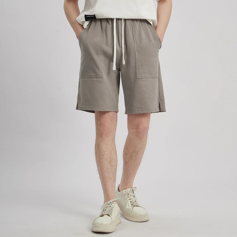 Basic Cargo Shorts Men Summer Style Elastic Waist Solid Simple Casual Half Length Pants