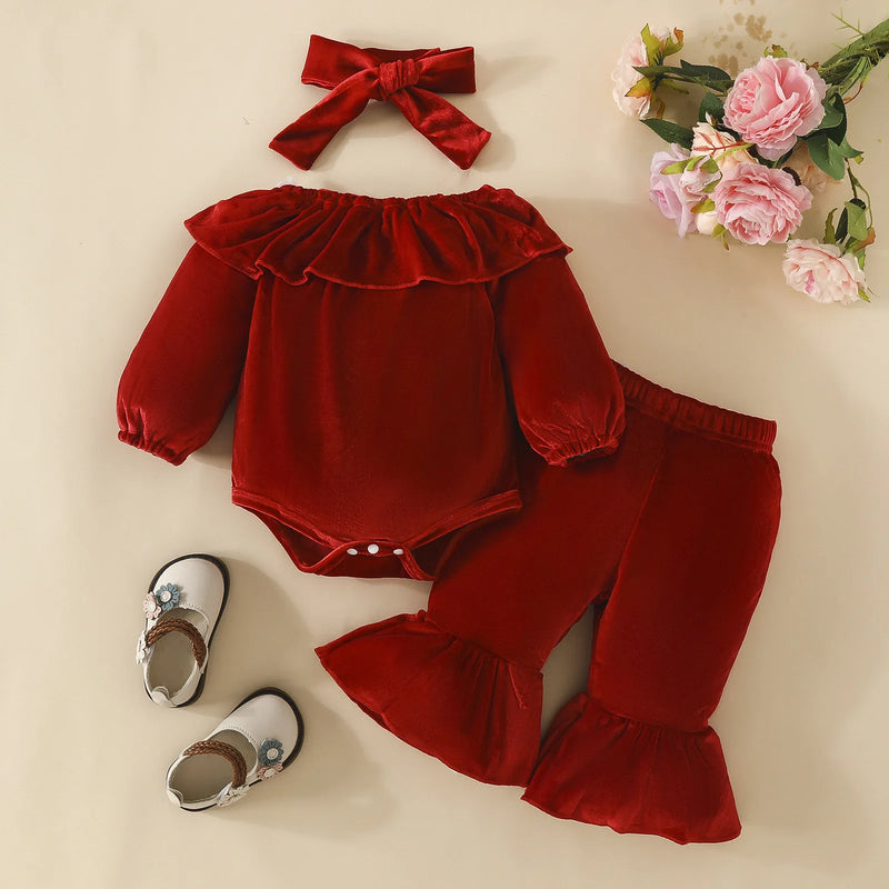 Fall Christmas Newborn Girls Clothes Baby Bodysuit Pants Headband Kids Clothing Sets