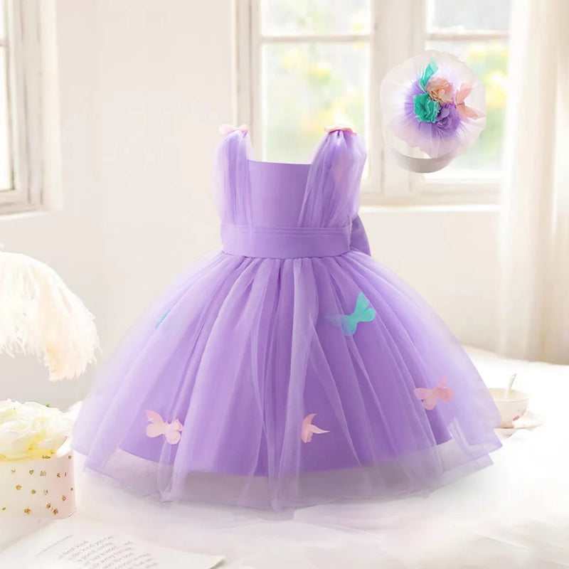 Newborn Purple First Birthday Dress For Baby Girl Clothes Butterfly Princess Dress