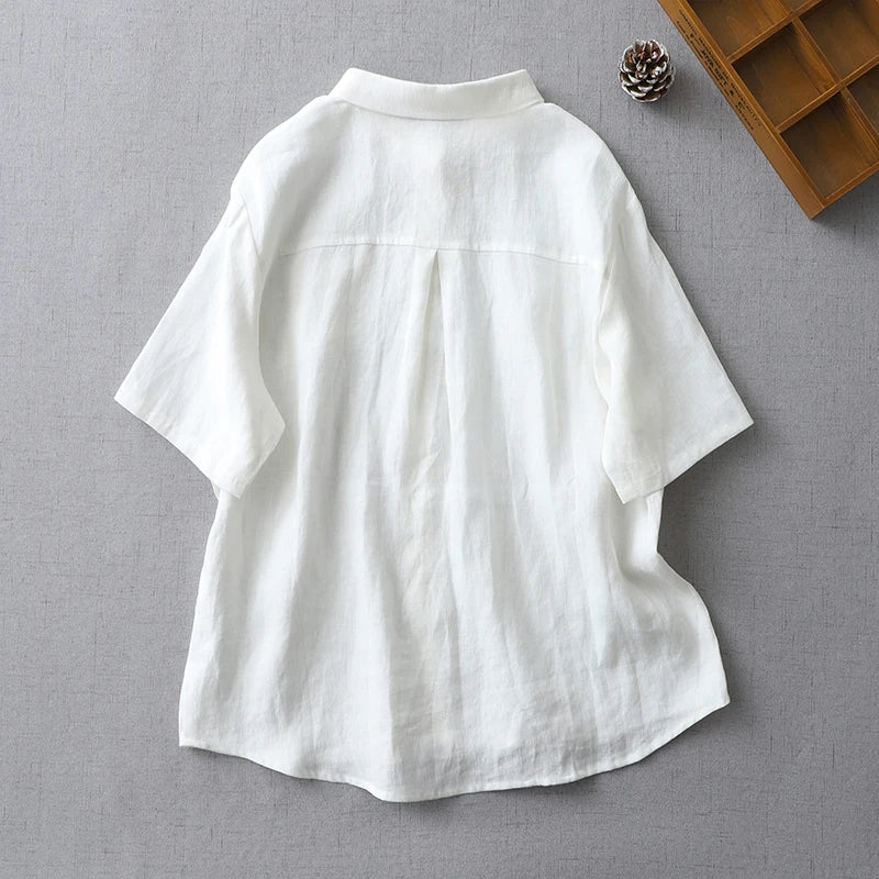 Linen Loose Blouse Women Shirts Casual Top Casual Summer Blouses