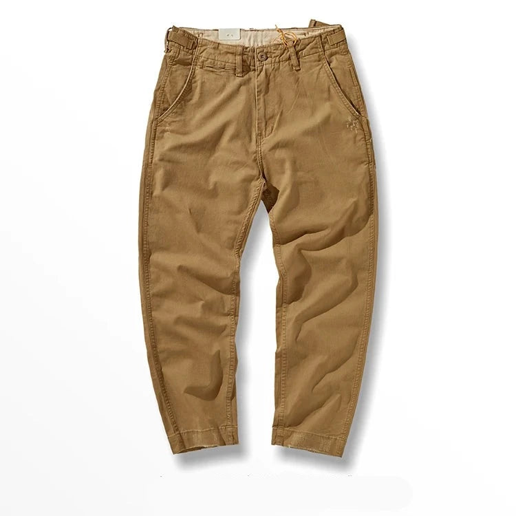 Four Seasons American Retro Woven Hole Cargo Pants Men Cotton Washed Old Slim Straight Casual Pencil Trousers