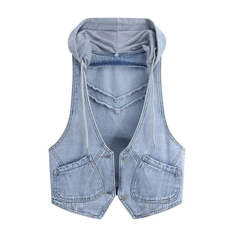 Women's Spring and Autumn Slim Fit Short Hooded Denim Jacket