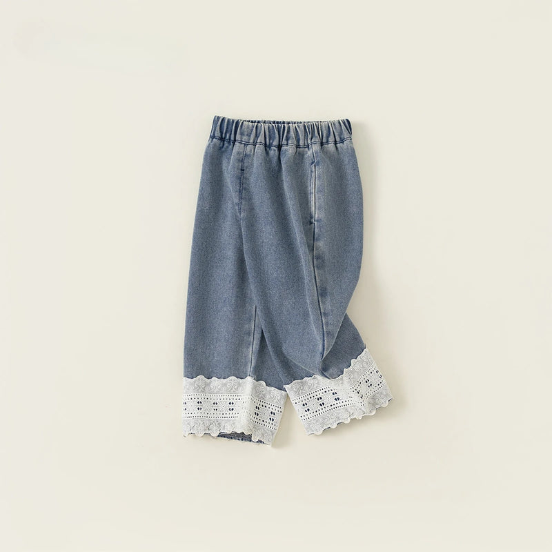 Kids Pants Jeans Lace Denim Straight Leg