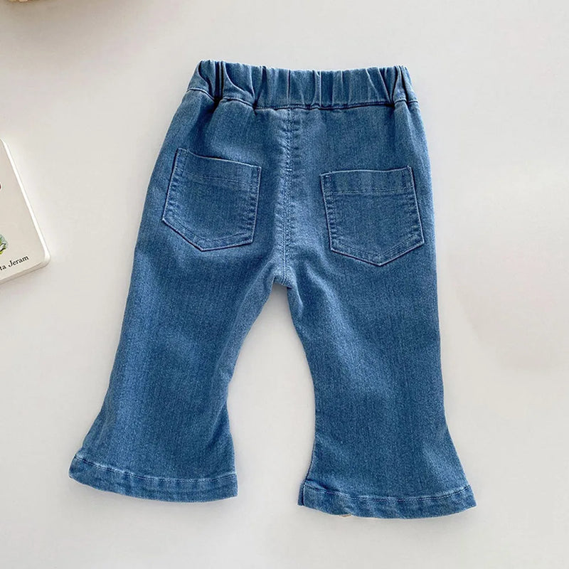 Toddler Girl Pants Blue Denim Patchwork Spring Autumn Children Clothing Kids Jeans