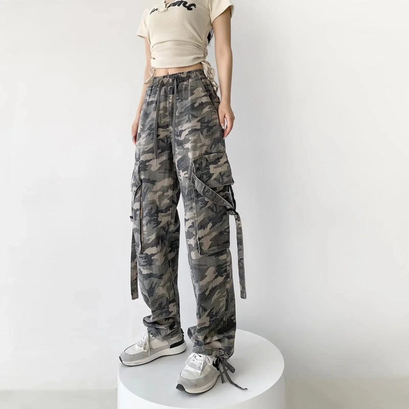 Camouflage Cargo Pants Women Pants Camouflage Trousers Baggy Pants Woman Wide Leg Pant