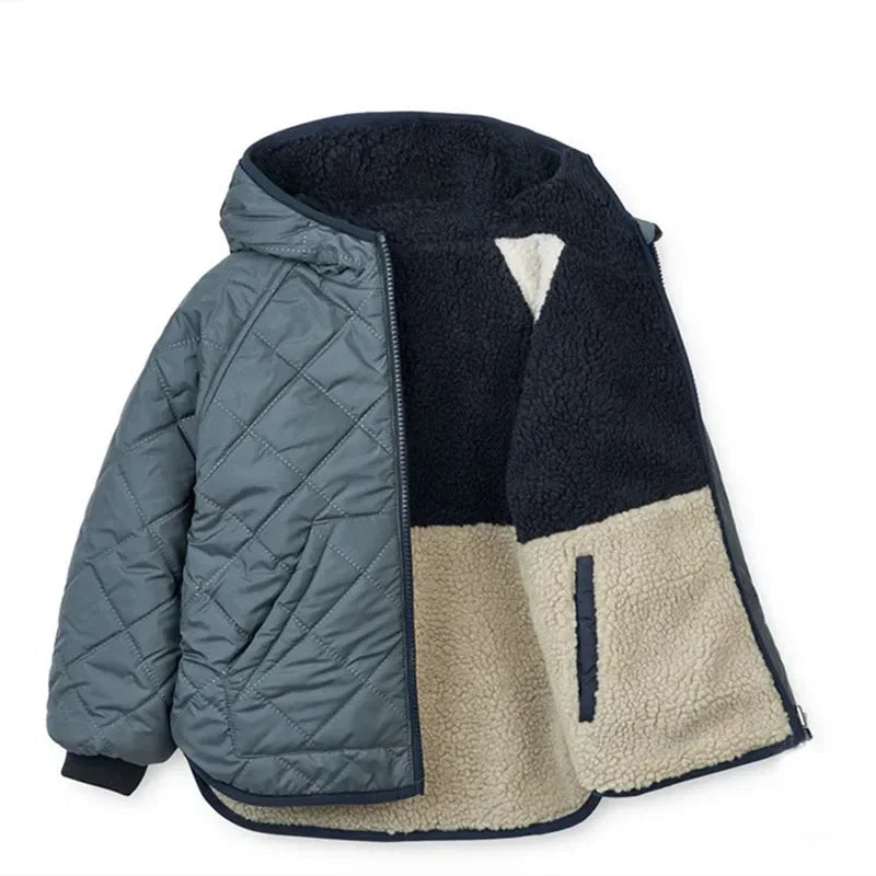 Winter down Jacket Reversible for Baby Boys Girls Kids Outerwear Hooded Fleece Coat Kids