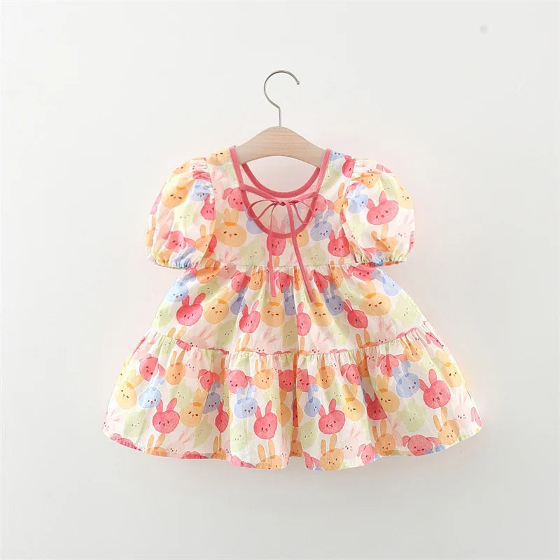 Baby Girls Dresses Puff Sleeves Summer Children's Clothes Cute Rabbit Toddler Kids Costume For 0 To 3 Years Old