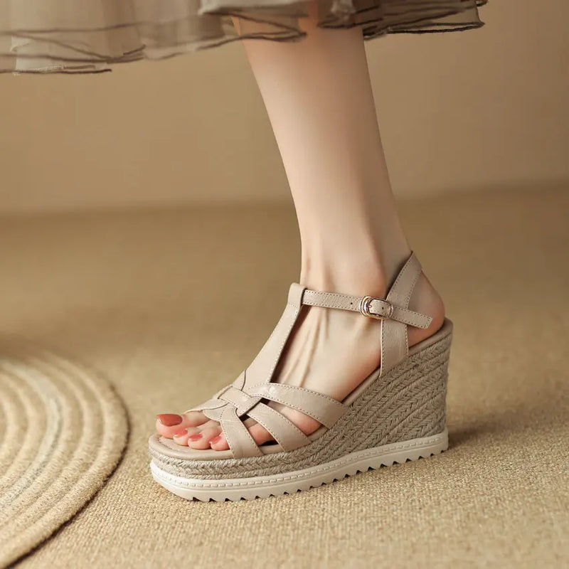 Platforms Women Sandals Wedge High Heel Genuine Leather Style Casual Outdoor Shoes Woman Summer